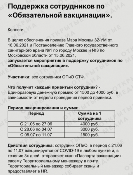 «Мегафон» выплатит привившимся от коронавируса московским сотрудникам до 4 000 рублей