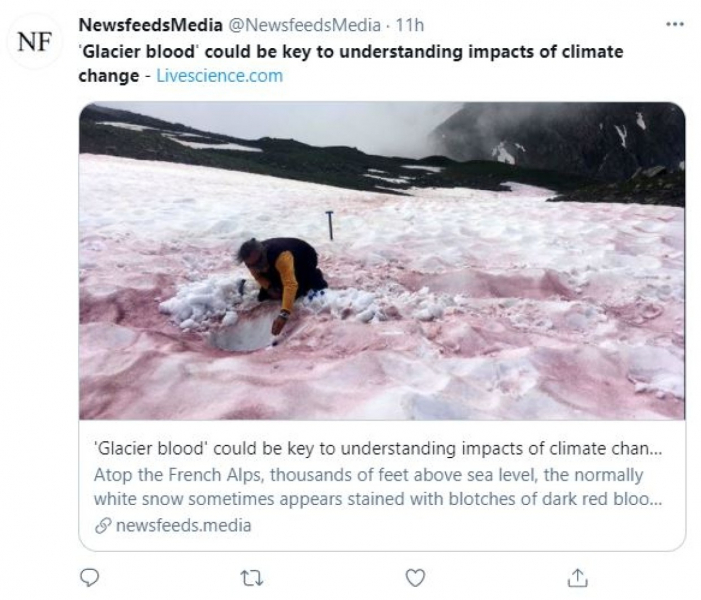 Названа причина появления красного снега на пиках французских Альп