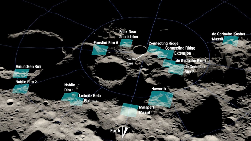 В НАСА выбрали 13 регионов, для возможной высадки людей на Луне в миссии Artemis III