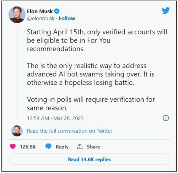 Синяя галочка в твиттере станет платной для всех. А бесплатные аккаунты показывать в основной ленте больше не будут