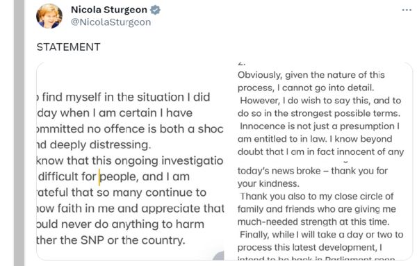 Британская полиция на несколько часов арестовала Николу Стёрджен - бывшую главу правительства Шотландии