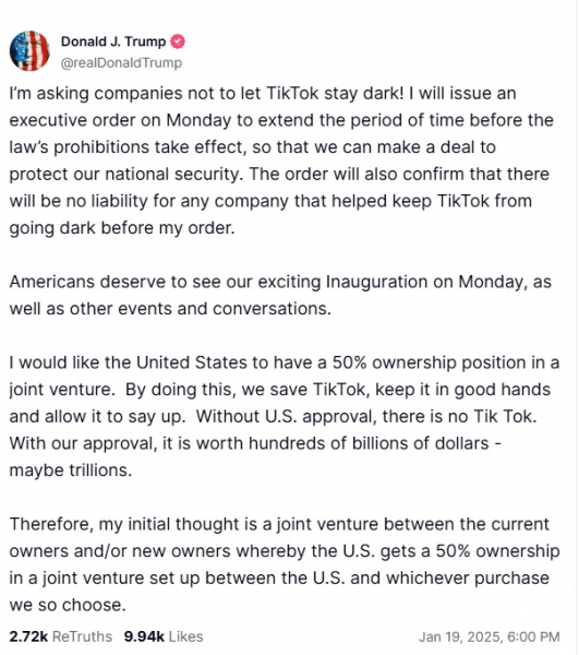 Трамп пообещал разблокировать TikTok в первый день своего президентства